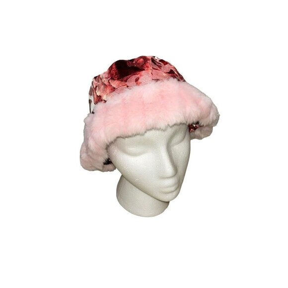 Bebemonde Girl's L Large Bucket Hat Velvet Faux Fur Trim Floral Print NWT - Picture 1 of 5